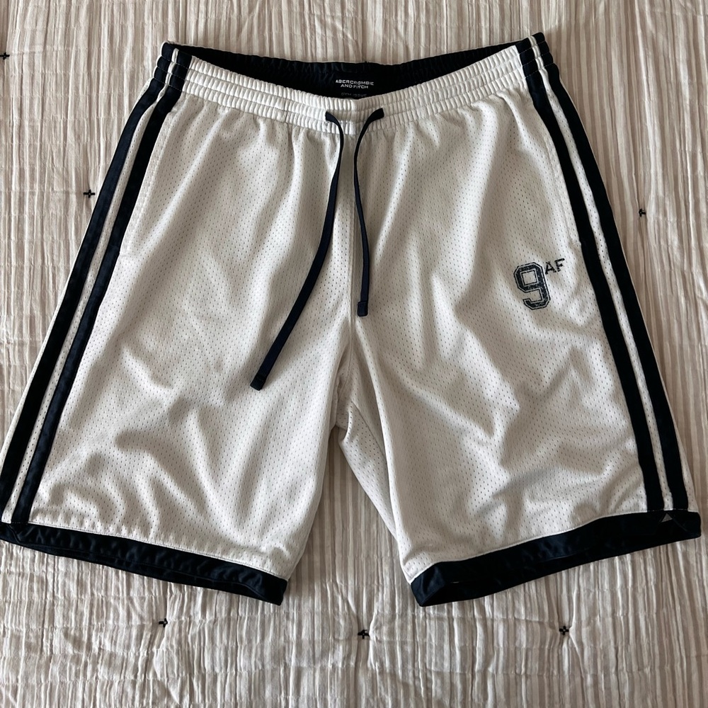 Abercrombie Heavy Weight Gym Shorts 9” White and Blue